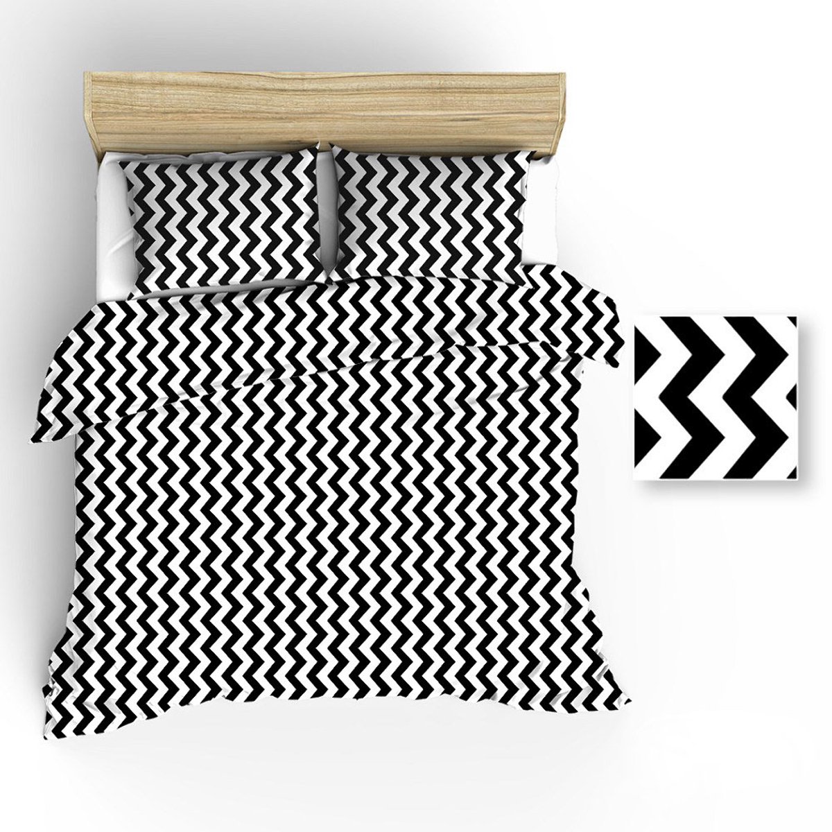 Extrapościel Serie - Dekbedovertrek - 160x200 cm - Wit Zwart Zigzag - Ritsluiting