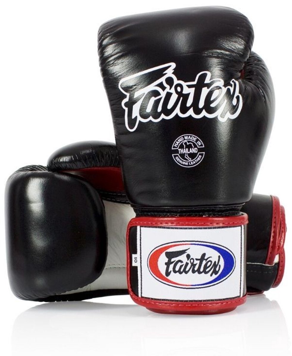 Fairtex BGV1 Serie - Bokshandschoenen - Zwart/Wit/Rood - Premium Leer - Ergonomisch