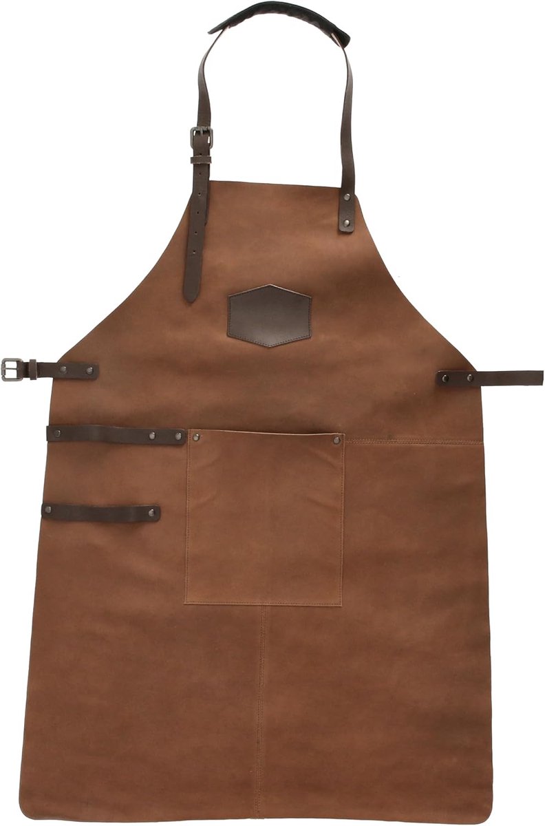 Leren Schort - Barbecue Schort Keuken - Bescherming Spatten - Hoogwaardig Buffelleer - Bruin