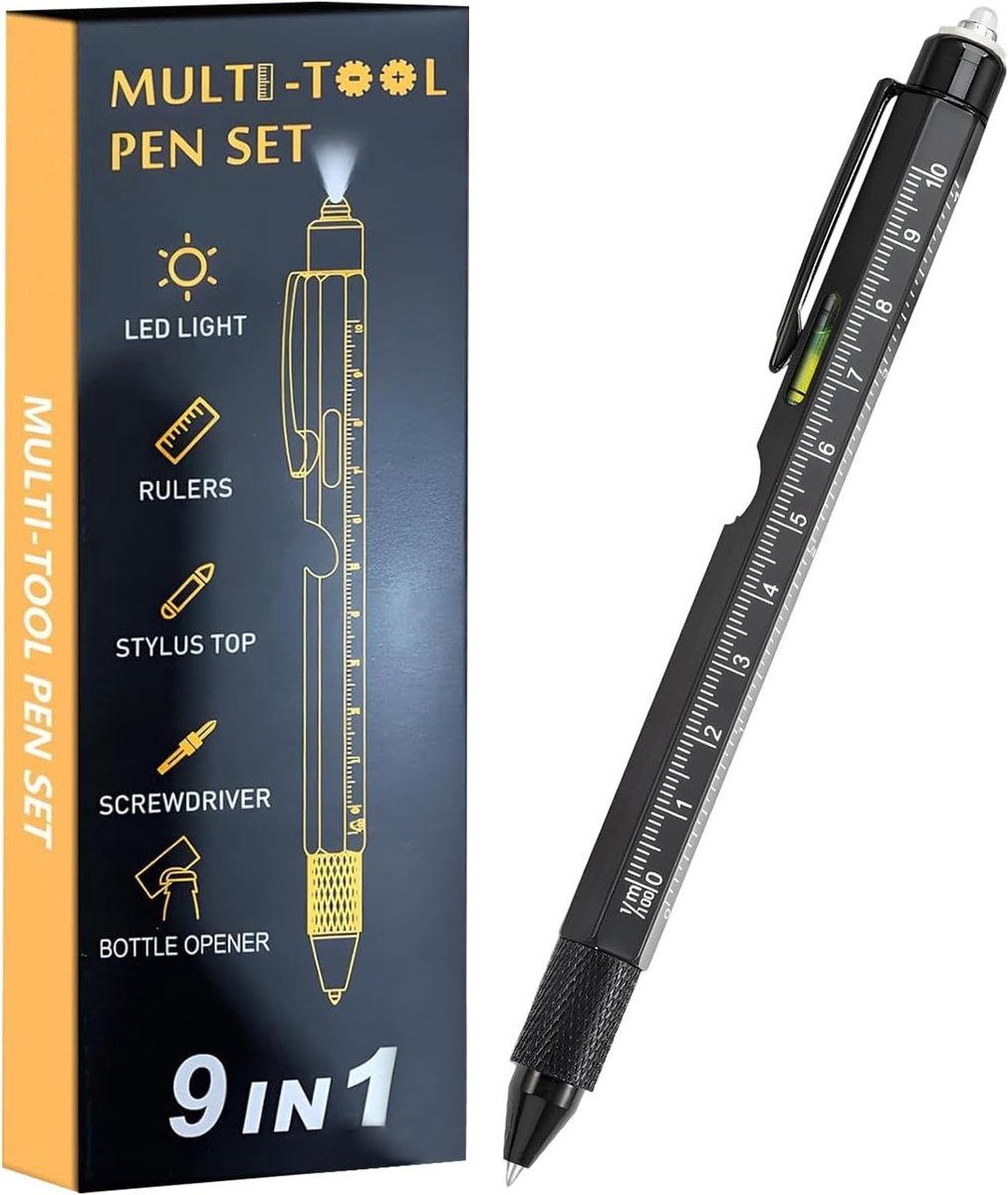 Multitool Pen - Zakgadget 9-in-1 - Dagelijkse Taken - Met Ingebouwd LED - 165 cm Lengte - Zwart