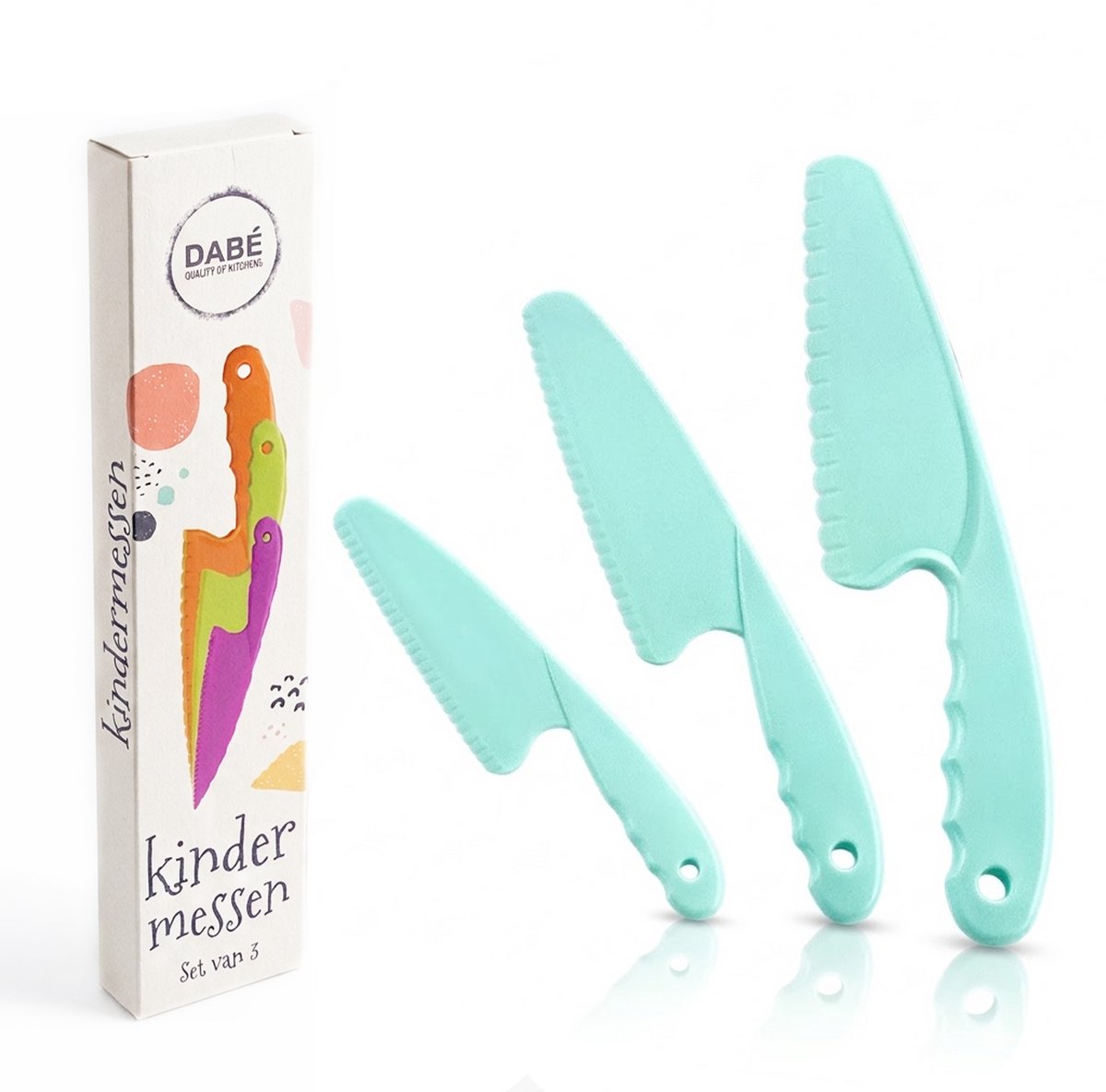 Dabé Kindermessen - Messen voor kinderen - Blauw - Veiligheidsmessen- Gekleurde messenset voor kinderen - Kindermes - Kindvriendelijke messenset voor kinderen - Bestek voor kinderen - Kids kitchen knife - Kinderbestek - Plastic