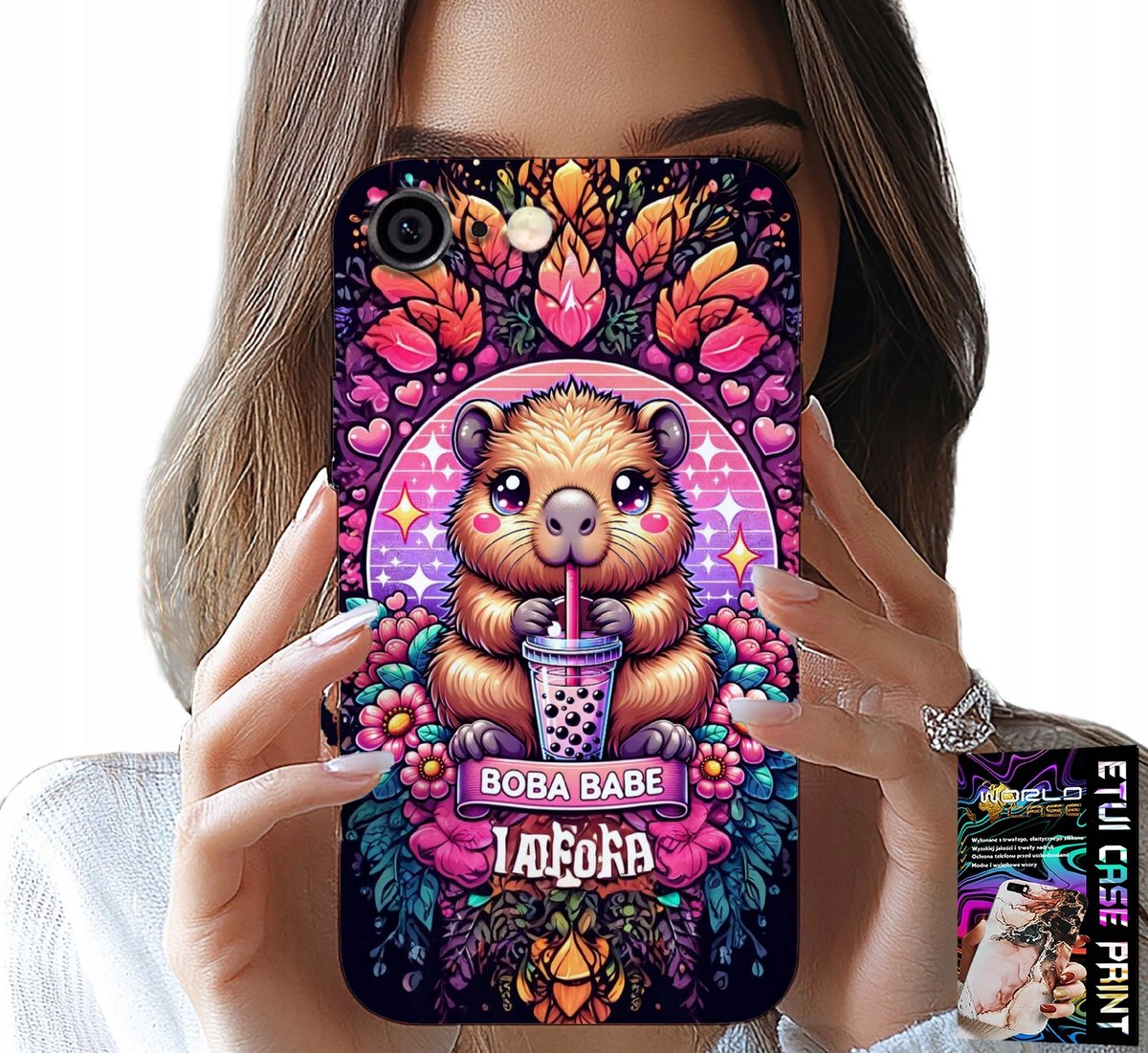 IPHONE HOESJE (6 PLUS) - SCHATTIGE CAPYBARA MET SHEIK, PRACHTIGE PATRONEN