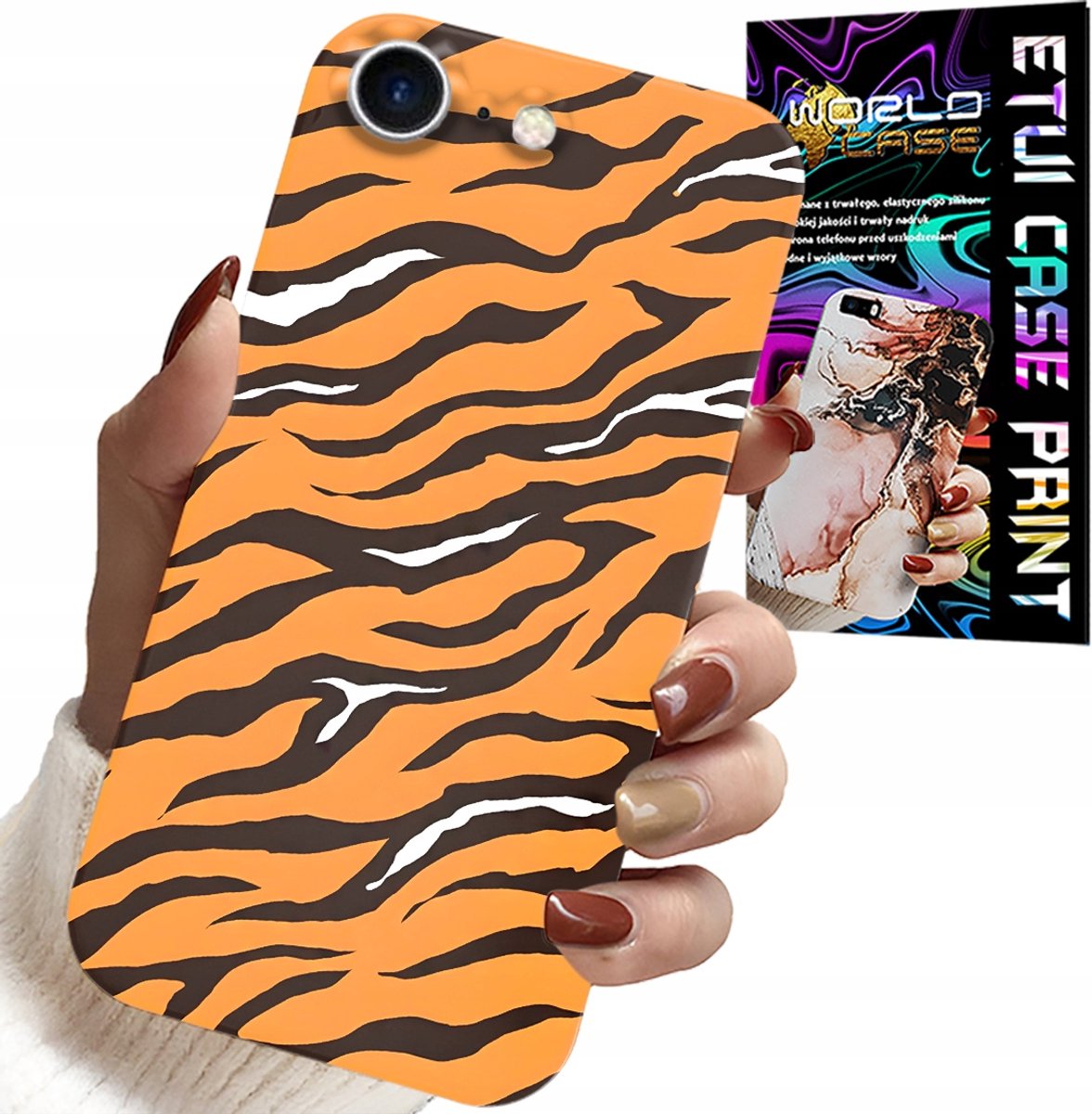 HOESJE VOOR IPHONE 7 / 8 / SE2 - ACHTERKANT MET TIJGERSTRIPES + GLAS
