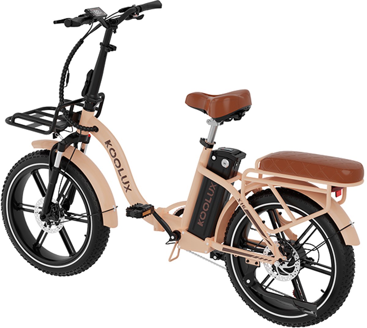 KOOLUX | X16 Elektrische Vouwfiets | E-Bike | 20 x 3.0 Inch Dikke Banden | 48V 15.6Ah 750WhLithium Accu | 250 W Motor | Maximaal 25/u | Maximaal bereik 75km | 7-speed versnelling | LCD Scherm | Aluminium Frame | Beige – foto 7
