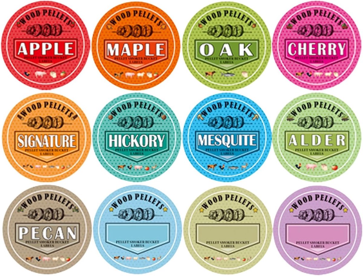 Smaaketiketten Rookhoutpellets - Pellet Markers - Grill Voorraad - 12 Stuks Set