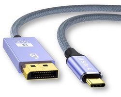 USB-C naar DisplayPort 1.4 Kabel - 8K/60Hz - 4K/144Hz - 12-bit - 1 meter - Verguld - voor PC, Laptop en Gaming - grijs