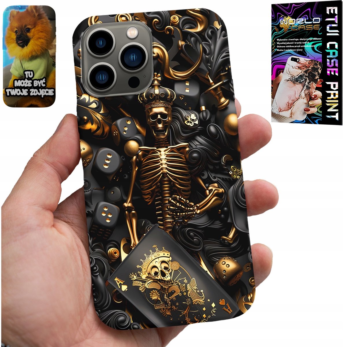 iPhone 13 Pro hoesje - King Poker dobbelstenen aas patroon voor mannen + glas