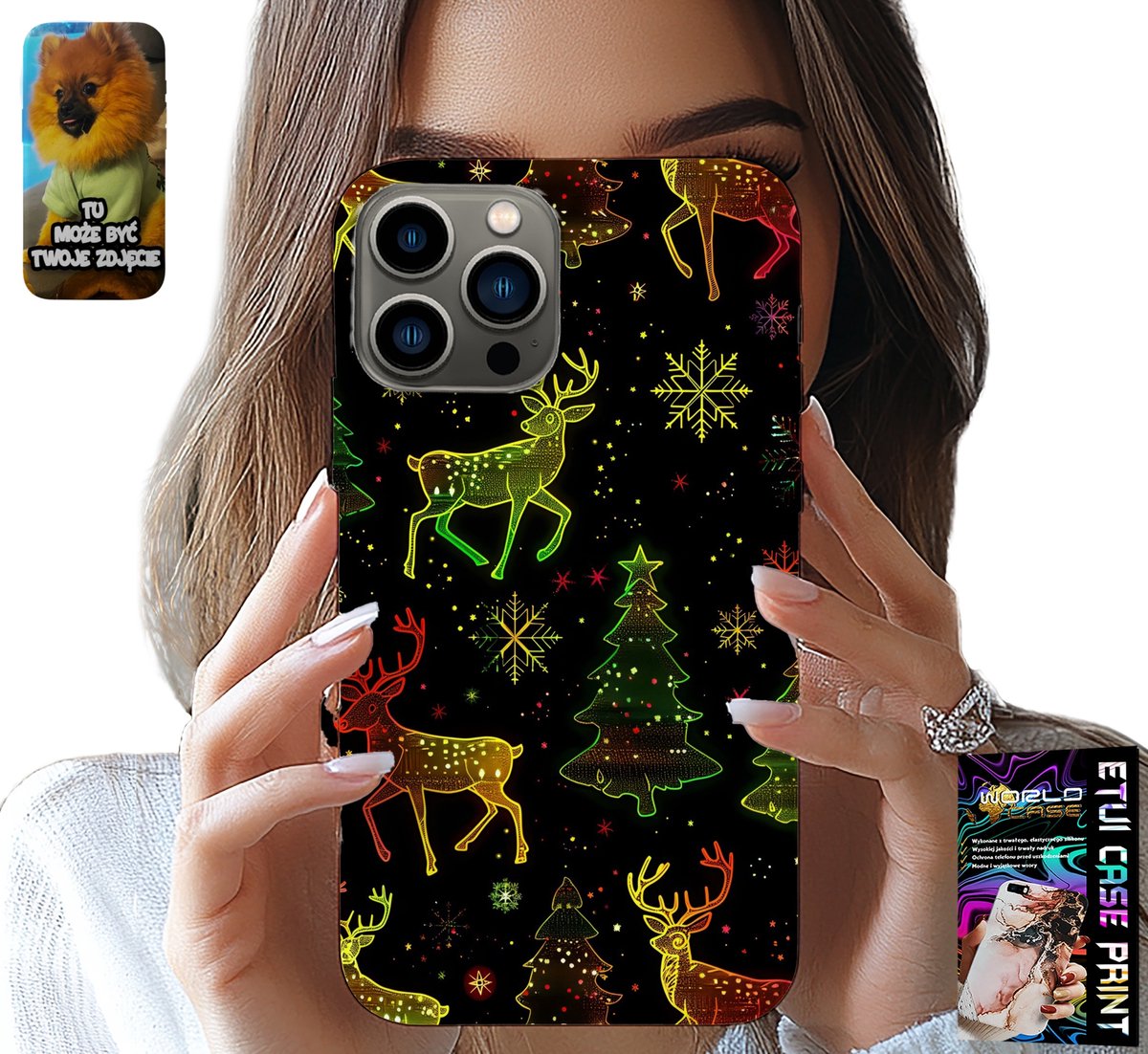 HOESJE VOOR IPHONE 13 PRO - RENDIER, SNEEUWVLOK, KERSTBOOM + GLAS