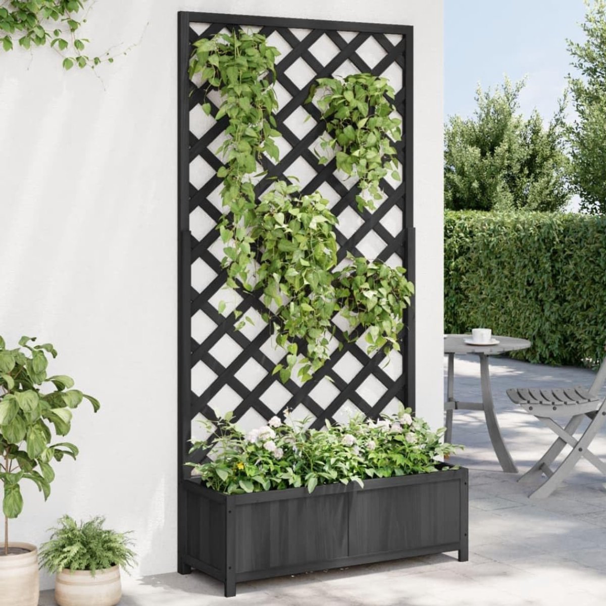 VIN® Plantenbak met Klimrek - Plantentrap - Plantenrek - Plantenstandaard - Plantenhouder – Bloemenrek – Bloembak Met Trellis - 90 x 35 x 180 cm - Zwart