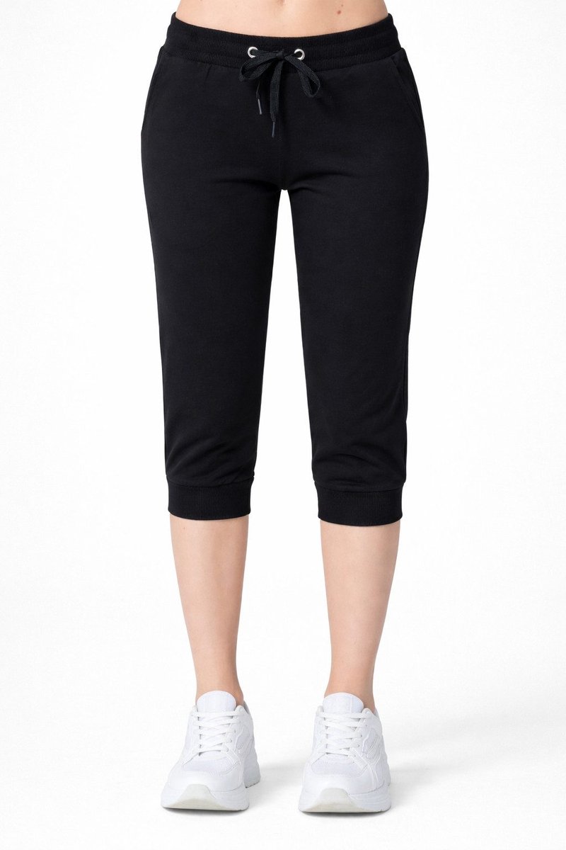 Smith & Solo Capri Broek Dames - korte Joggingbroek - Zomerbroeken - Zwart - L