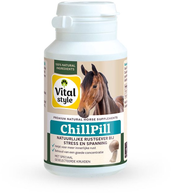 VITALstyle Chillpill - Paarden Supplement - Bij Stress En Spanning - Met o.a. Agaricus Blazei & Calcium - 60 stuks