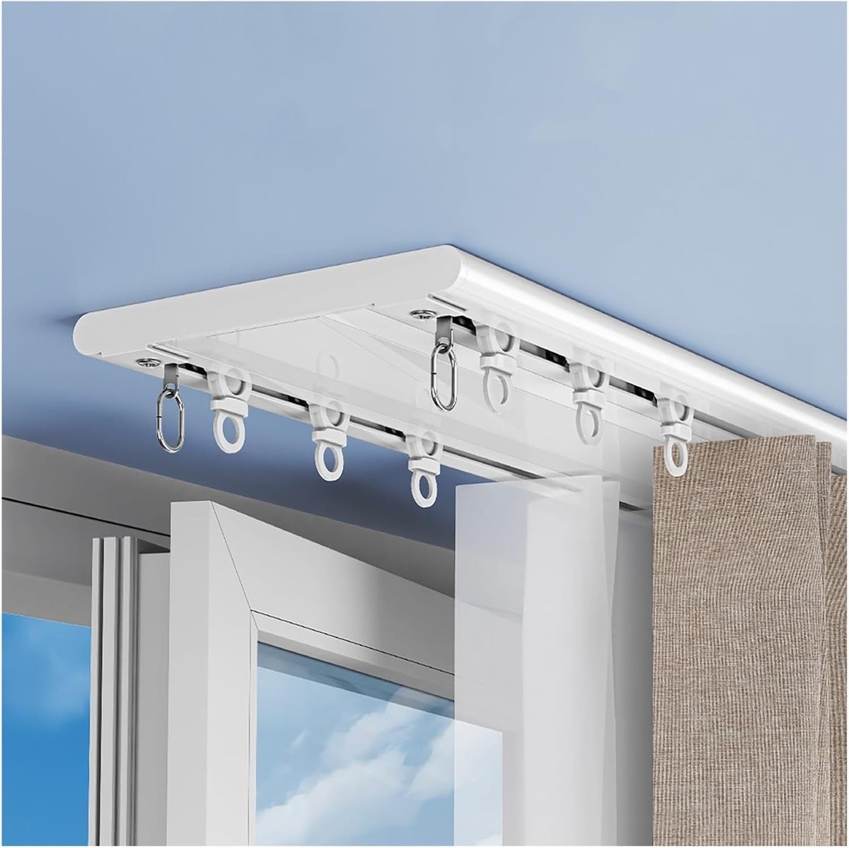 Dubbele Gordijnrail - Uitschuifbare Stang - Kamer Verdelen - Plafondbevestiging - 2.6 Meter - Wit