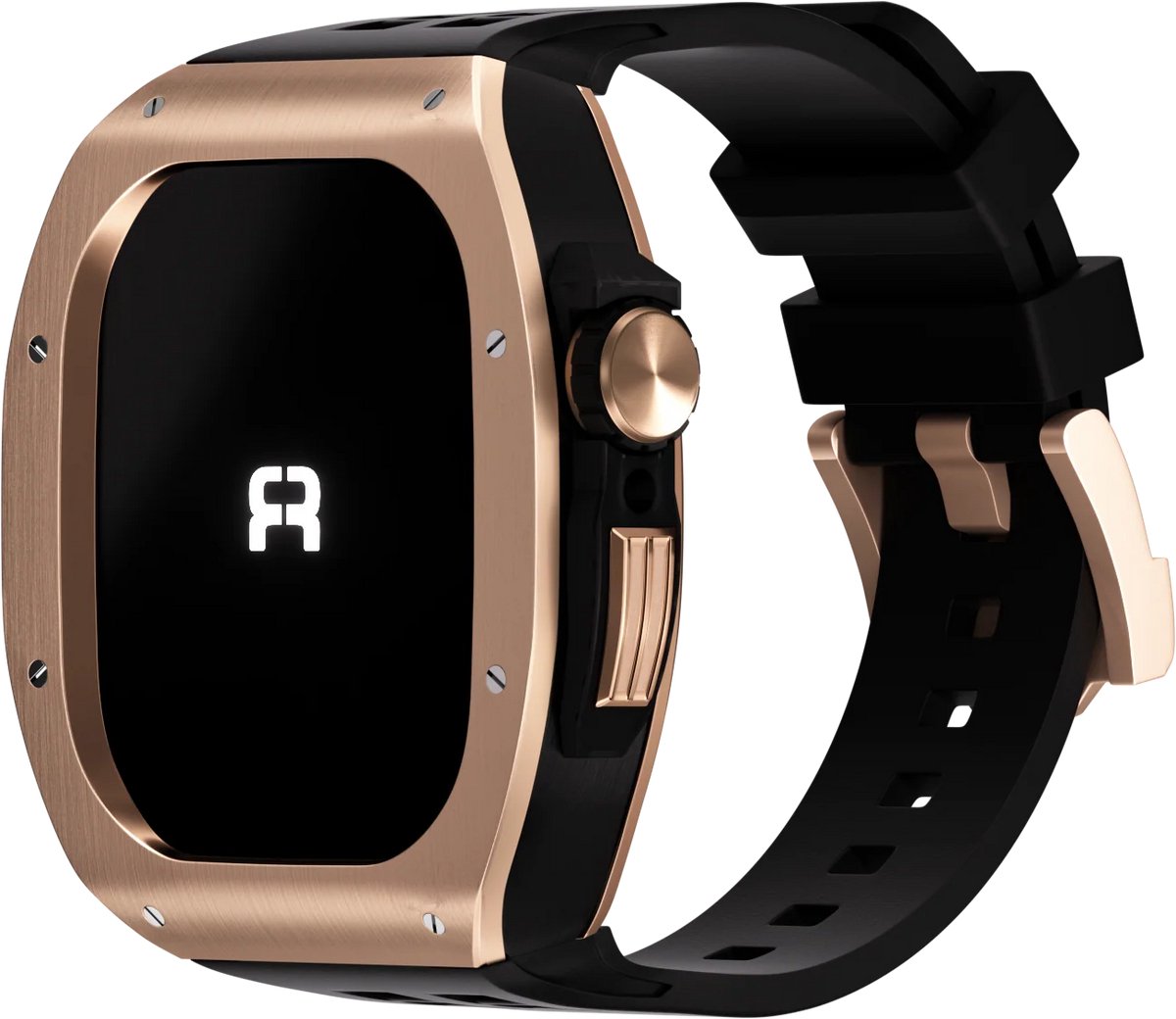 Reqior Case met rubberen bandje Polymeer, Metaal & Rubber – geschikt voor Apple Watch 7 45mm / Apple Watch 8 45mm / Apple Watch 9 45mm – stevig, comfortabel – Rose Gold