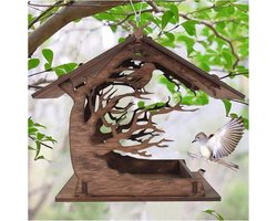 Houten vogelvoederhuisje voor buiten, waterdichte hangende voederbak voor wilde vogels