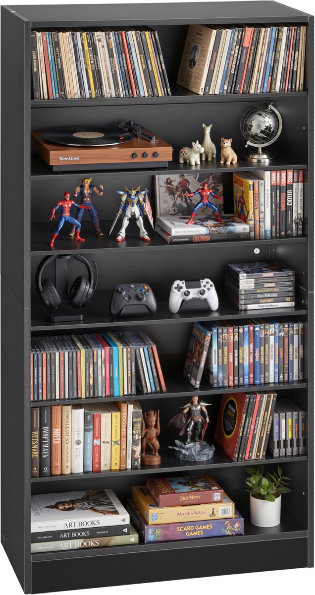 Vevor DVD-rek met 7 Vakken, Mediaplank, Vrijstaand Rek 70x30x140cm, Ruimtebesparend Opbergrek voor CD's, DVD's, Boeken, Game Discs, Boekenplank voor Woonkamer/Thuiskantoor/opnamekamer, Zwart