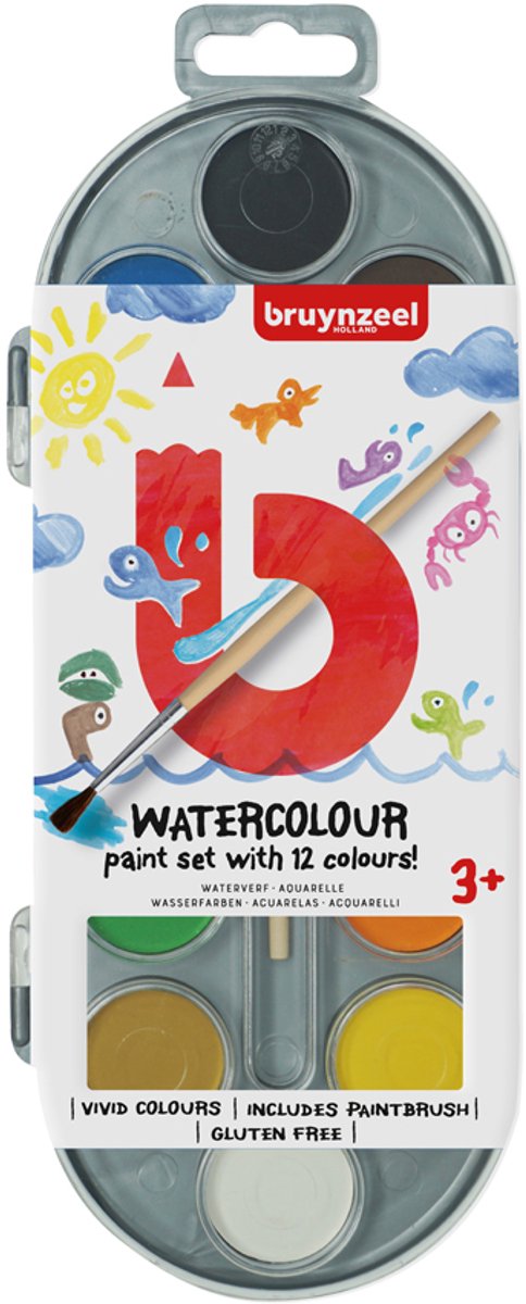 Bruynzeel Kids Waterverf Set van 12 Kleuren met Penseel — afbeelding 7