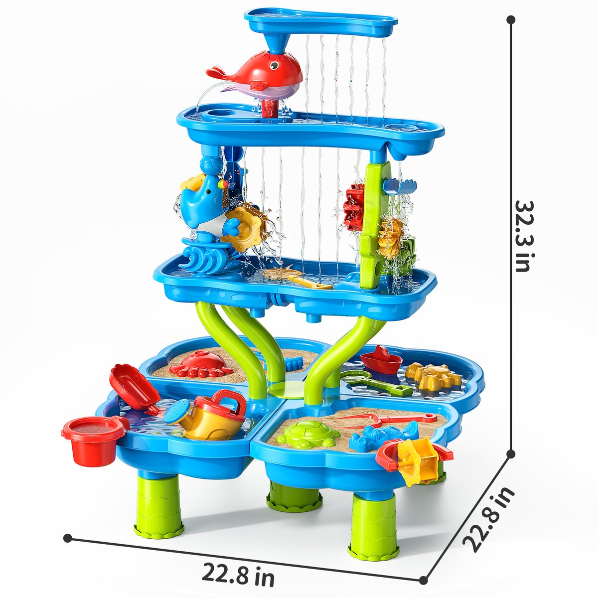 Zand- en Watertafel met Waterval – Speeltafel Kinderen – 4 Laags Waterbaan met Accessoires – Educatief Buitenspeelgoed — afbeelding 2