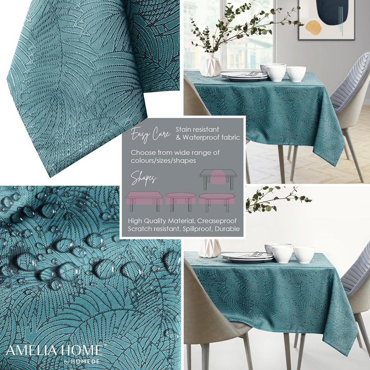 Tafelkleed met lotuseffect 100x100 cm donkergroen vierkant waterafstotend