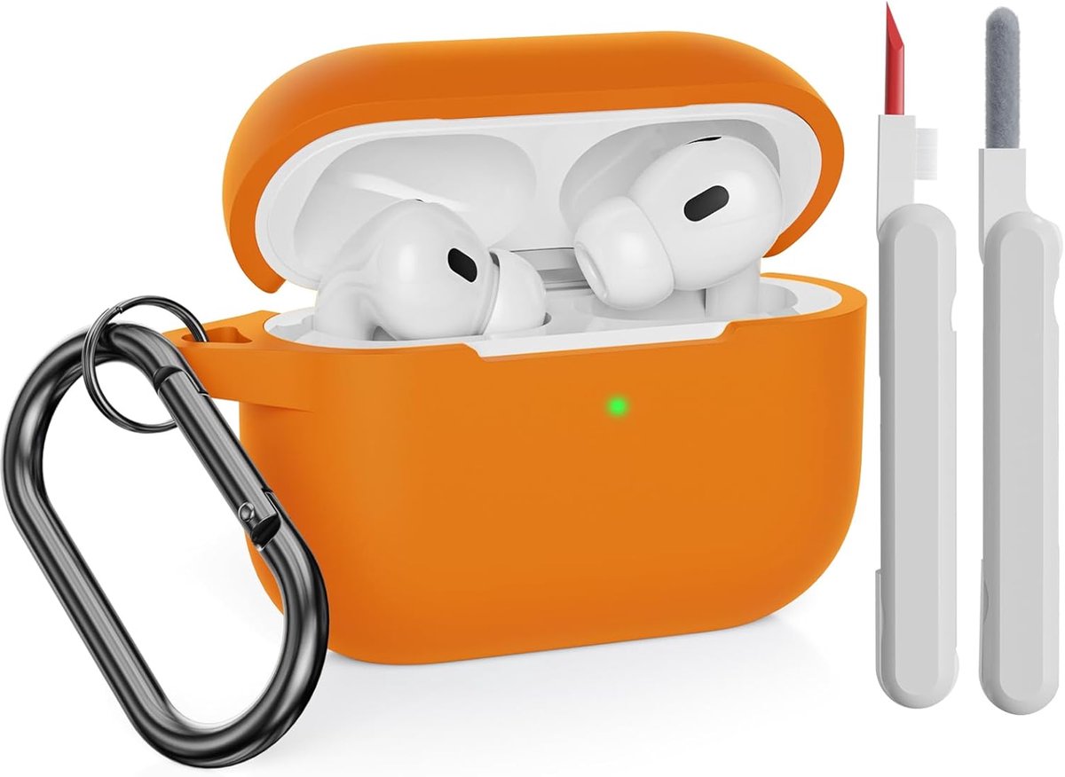 Zachte Siliconen Beschermhoes met Karabijnhaak voor Draadloze Oortelefoon Oplader, Inclusief Reinigingsset