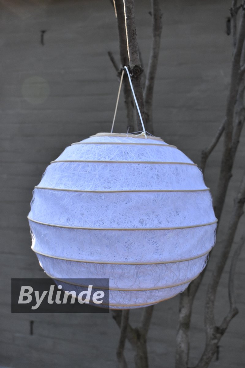 ByBazz - Tuin Lampion Wit Ø 25 cm - Tuinlampion - Tuin - Camping - Feest - Stof rotan - Bohemien - Ibiza