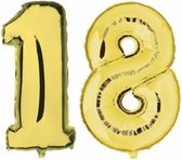 18 jaar gouden folie ballonnen 88 cm leeftijd/cijfer - Leeftijdsartikelen 18e verjaardag versiering - Heliumballonnen