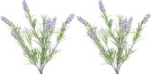 2x Groene/lilapaarse Lavandula/lavendel kunstplant 44 cm bosje/bundel - Kunstplanten/nepplanten