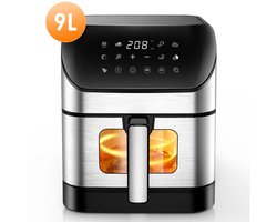 LUMÈ STORE airfryer XXL - 9 Liter - Heteluchtfriteuse - 10 Kookprogramma's - 1800W - Vetarm koken - Touchscreen - Zilver
