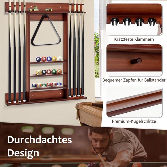 Biljartstandaard - Keurek - Biljartaccessoires Opbergen - Wandmontage - 79 x 8 x 91 cm - Bruin — afbeelding 2