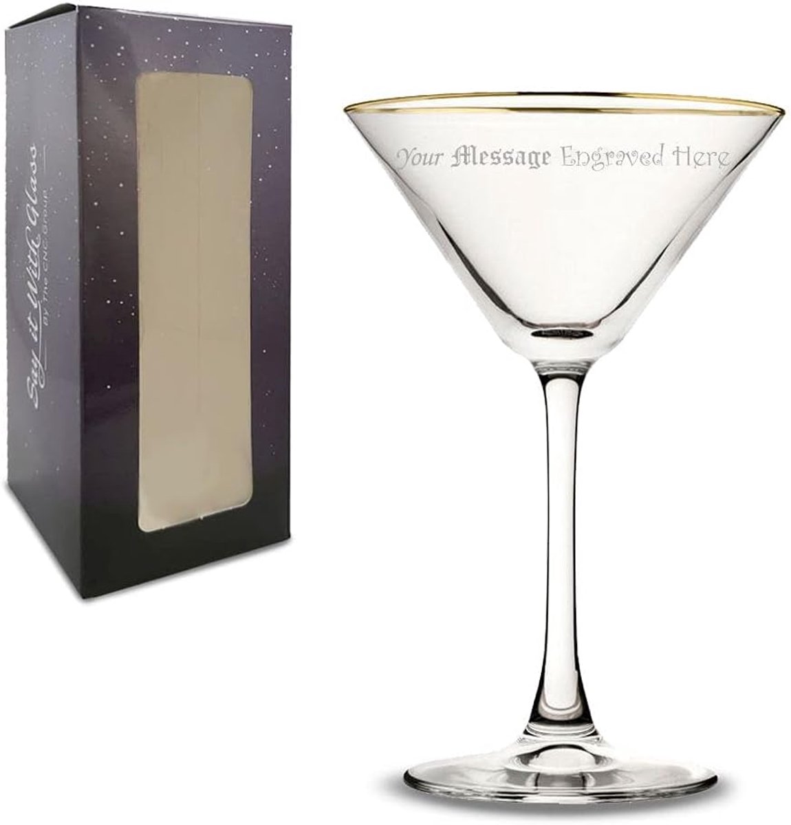 Gegraveerd Martini Glas met Gouden Rand en Luxe Geschenkdoos - Uniek Cadeau