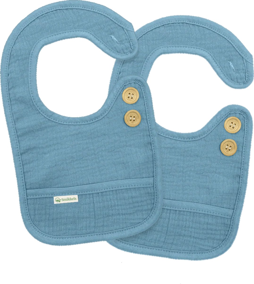Set van 2 katoenen slabbetjes S - Blauw - 100% biologisch katoen - Knoopsluting - Gevoerd met badstof