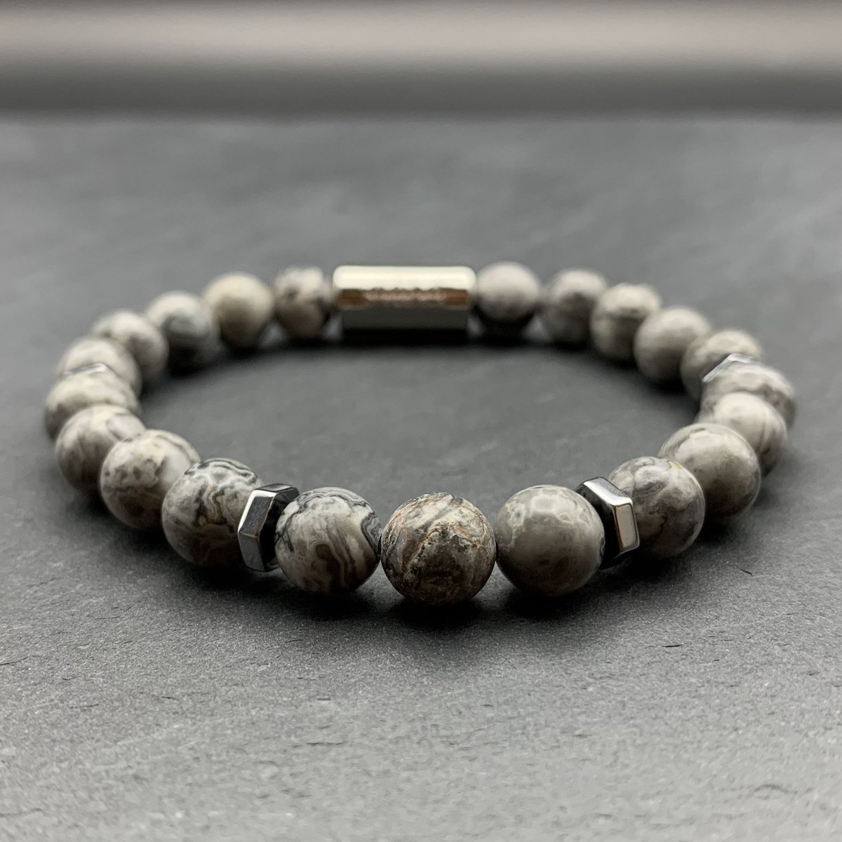 Dragon Bracelets® Essentials - Heren en Dames Armband - Map Jaspis- Grijs