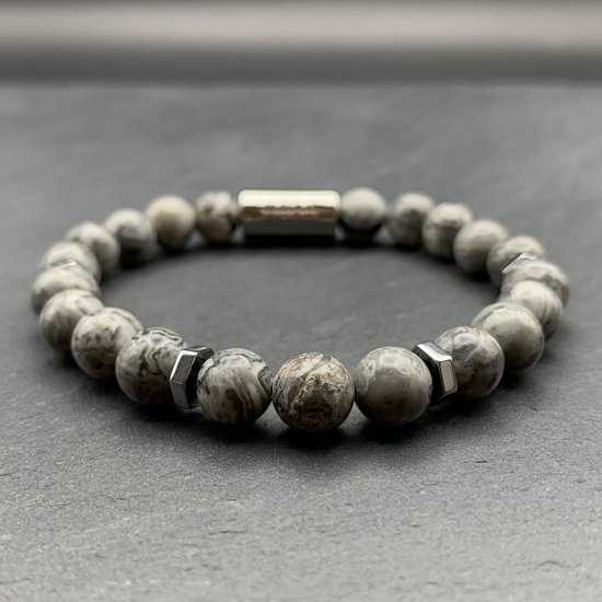Dragon Bracelets® Essentials - Heren en Dames Armband - Map Jaspis- Grijs