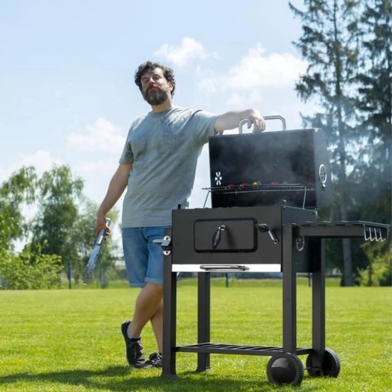 Norvia - Houtskool Barbecue - Houtskoolgrill - Met Deksel - Thermometer - Grilloppervlak 56 × 41,5 cm - Zijtafel - Aslade van Merkloos — afbeelding 3