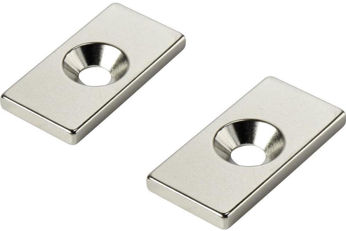 Neodymium Blokmagneet Verzonken 20x10x3mm N35 S-Pole 10 Stuks