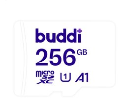 Buddi MicroSDXC Geheugenkaart 256GB Wit Geschikt voor Camera's, Smartphones, en Drones, Inclusief SD Adapter