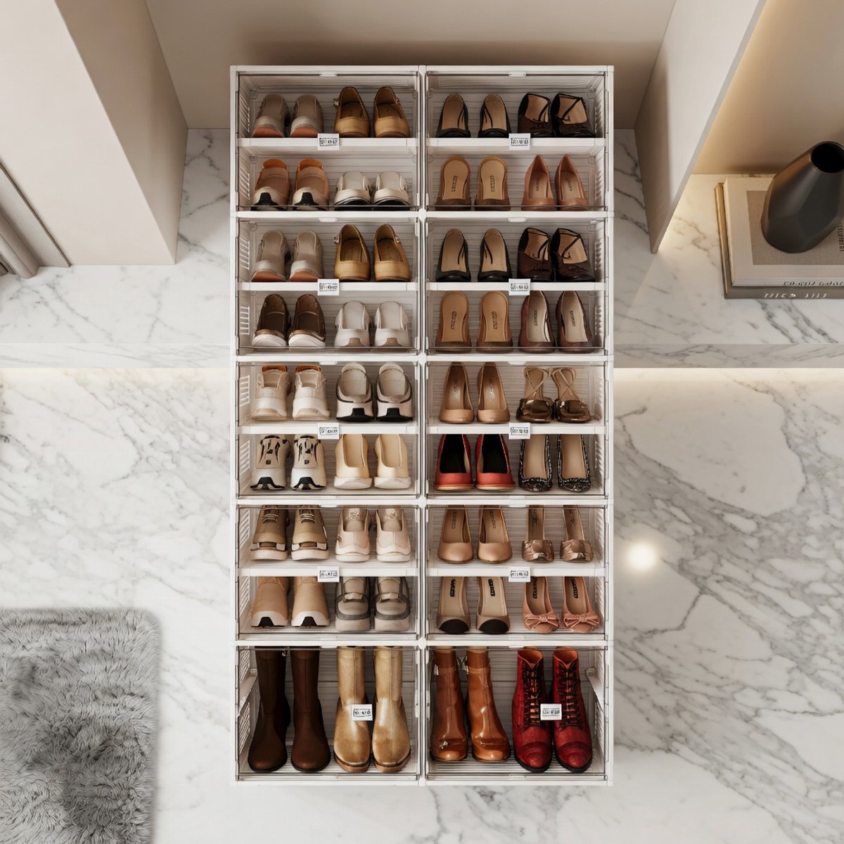 Luxe Opvouwbare Schoenenkast met Transparante Magnetische Deuren – Stapelbare Schoenendozen – 10 Lagen / 2 Kolommen – Schoenenrek voor 38 Paar – Geschikt voor Hakken, Enkellaarzen & Sneakers – Stofdicht & Ruimtebesparend - House&Garden