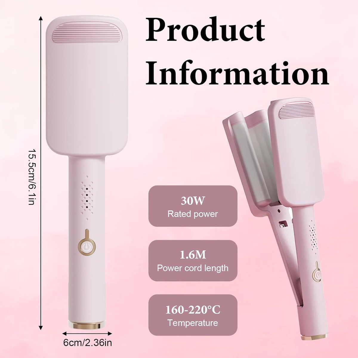 Bernaroq U-Vormige Krultang met 4 Temperatuurinstellingen Roze - afbeelding 2