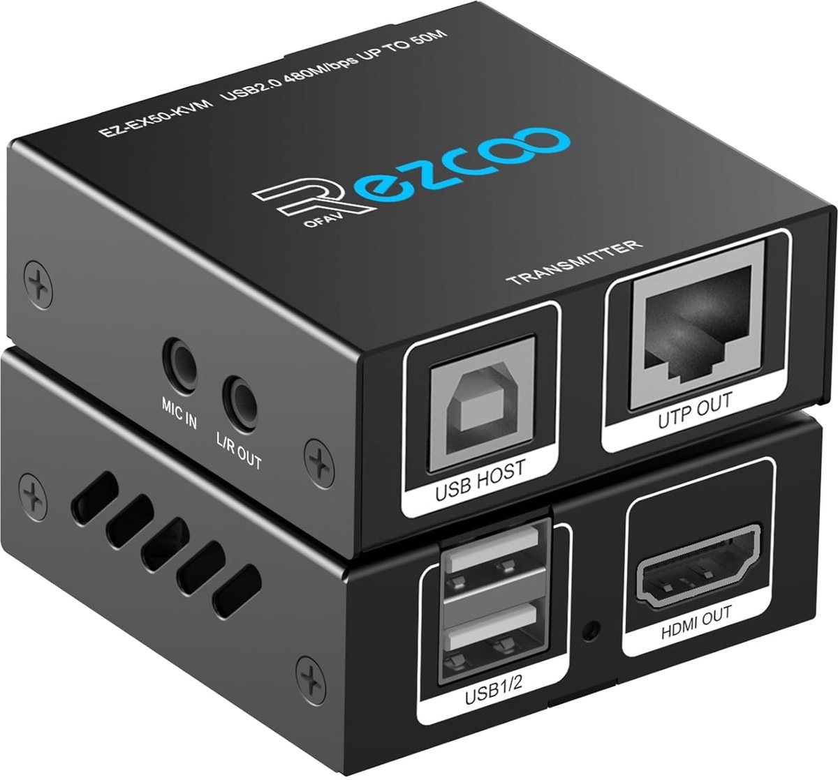 HDMI KVM Extender 1080p@60Hz 50m USB 2.0 Hub Audio PoE - Zender & Ontvanger