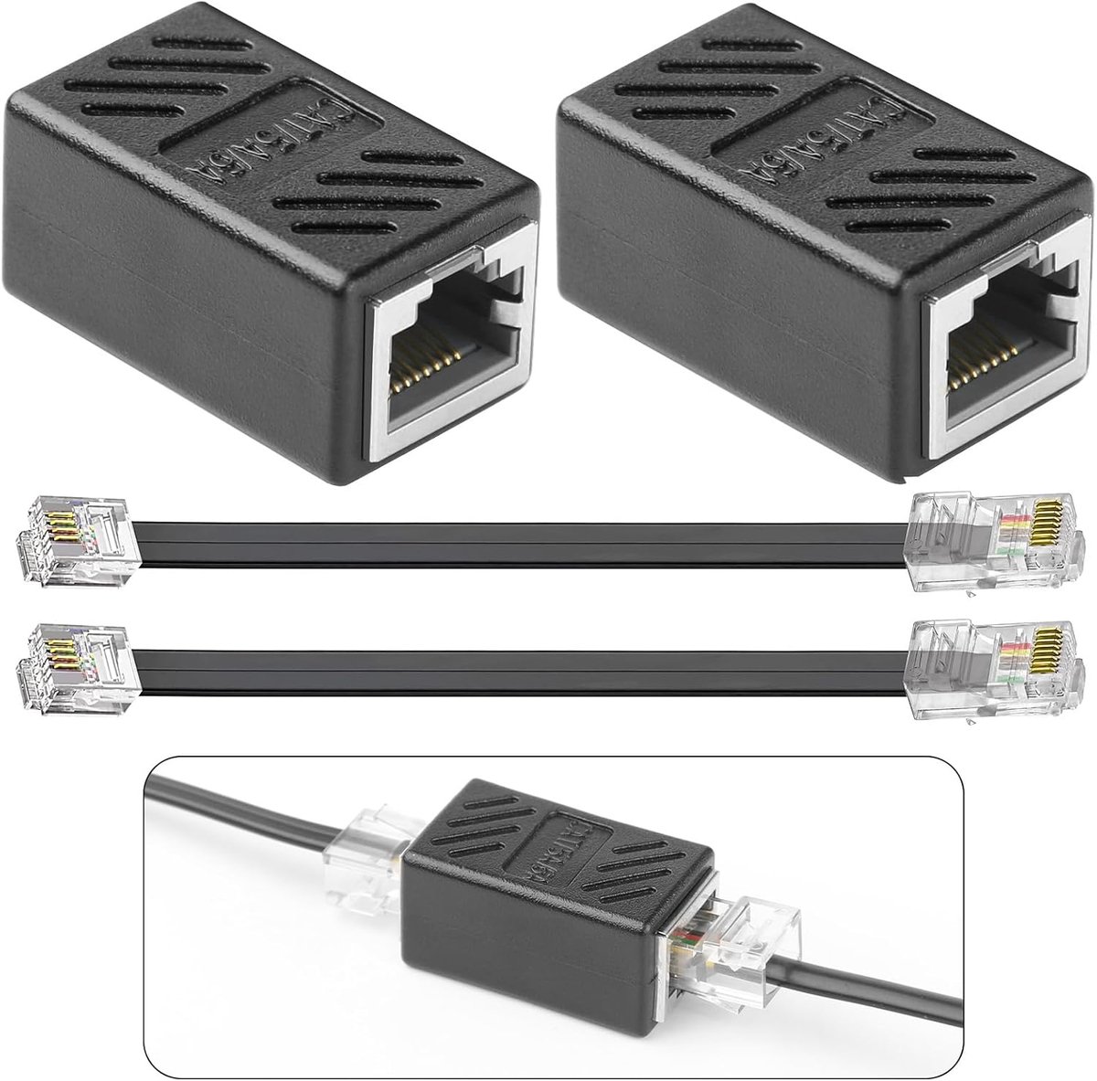 RJ45 naar RJ11 adapter - Netwerk converter - Verbind apparaten - Set van 2 stuks - Zwart
