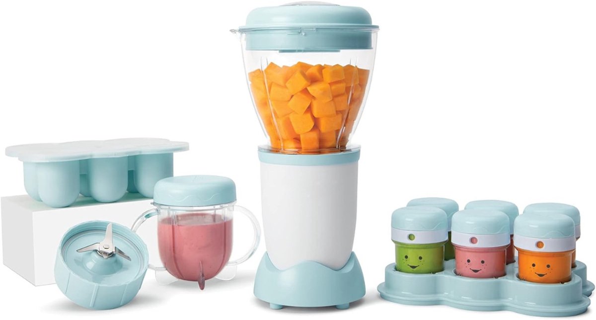 DYNA®Stoomkoker baby - Stomer en Blender - 6-in-1 Multifunctionele Baby Cooker - Blauw/Wit - 32cm x 30cm x 15cm