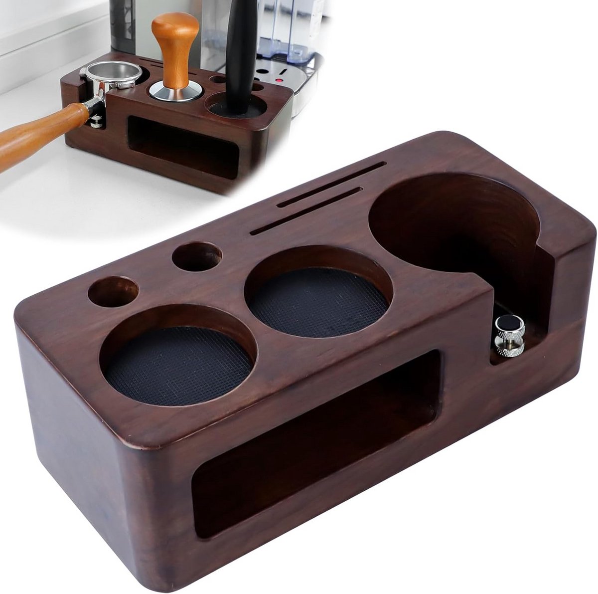 58 mm Tamperstation in Walnoot voor Barista-accessoires