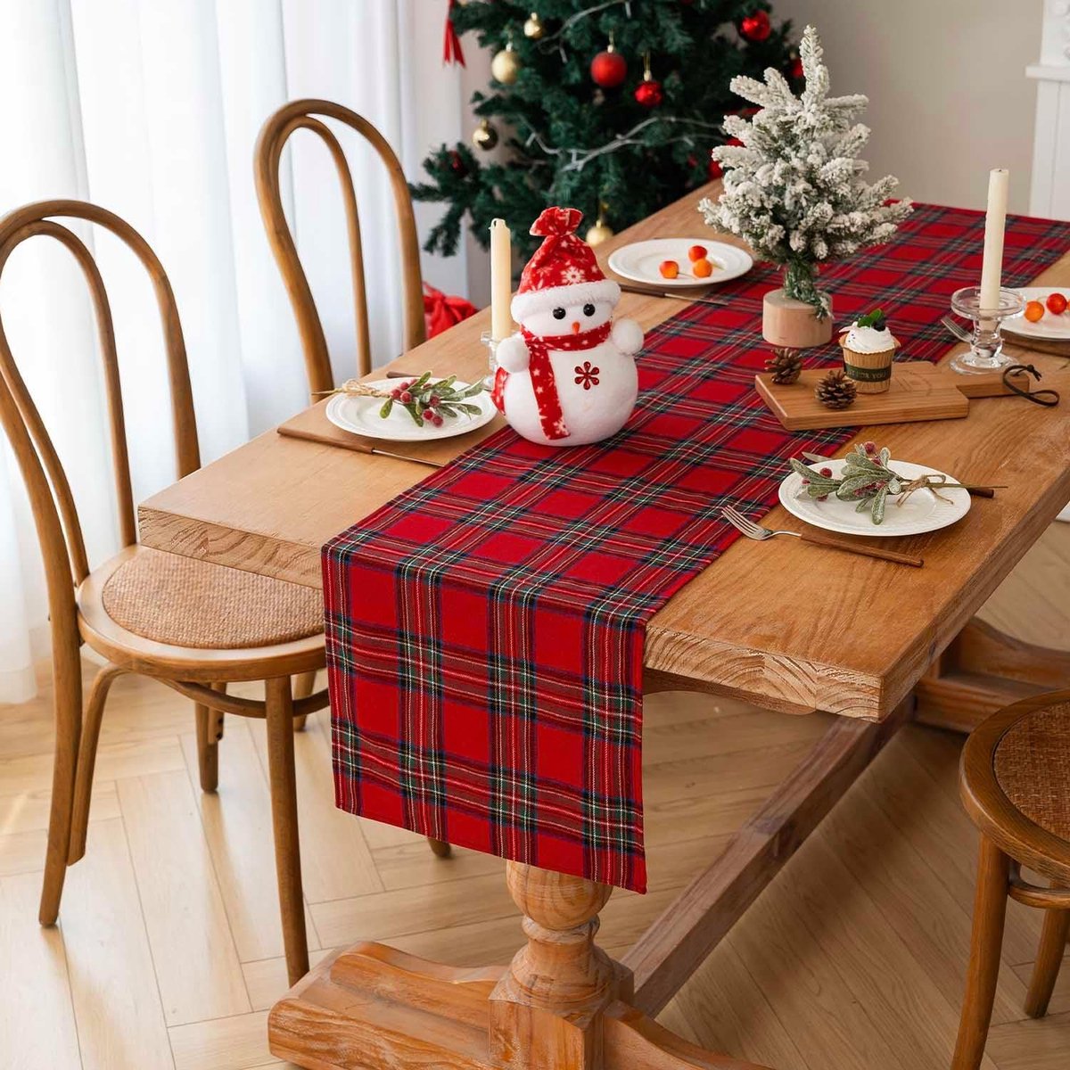 Kerst Tafelloper Rood Groen Schots Ruitpatroon 40x140cm voor Winter & Kerstdecoratie