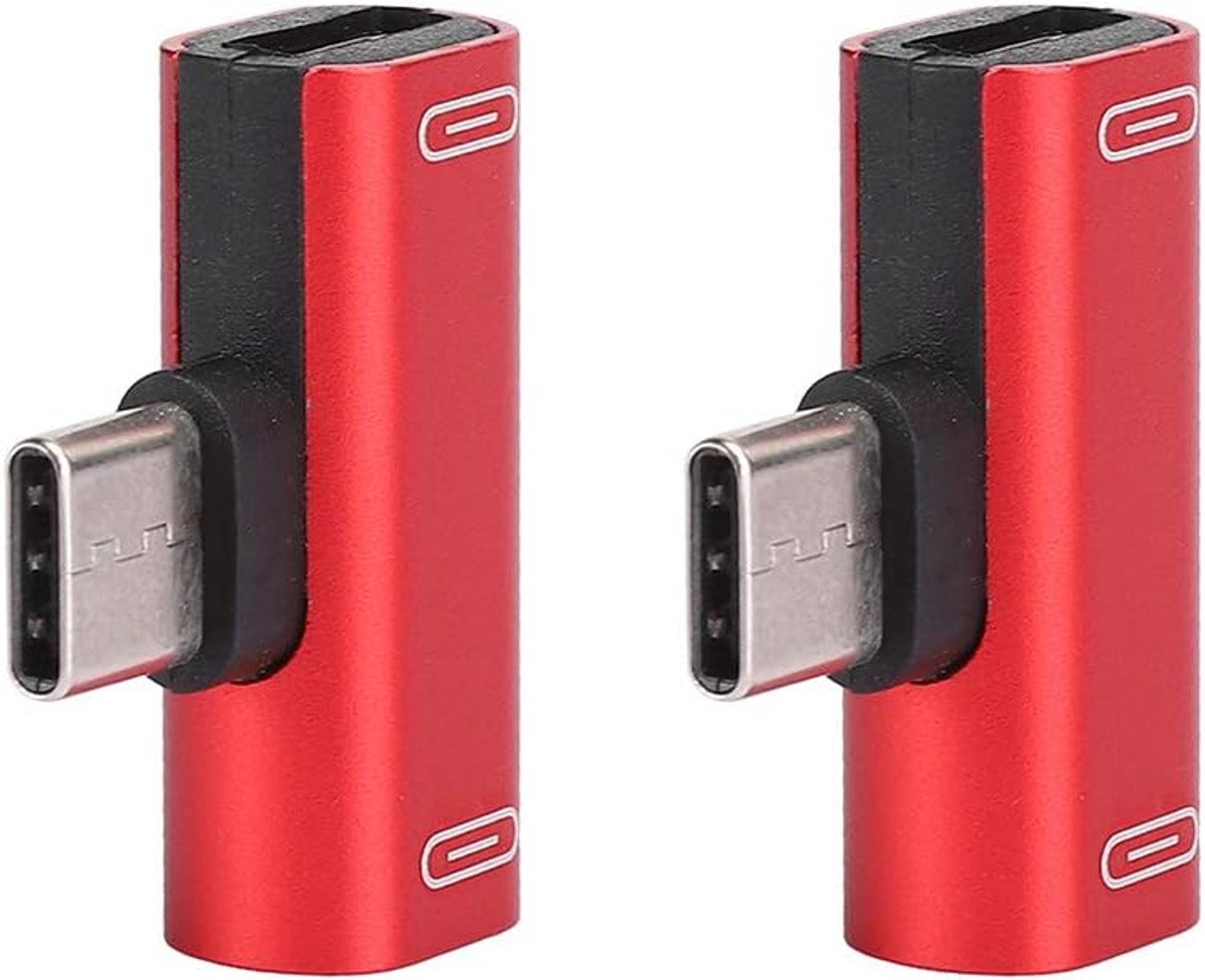 Type-C Adapter - USB C Splitter - Opladen Muziek - Aluminium Behuizing - 2 Stuks - Zwart