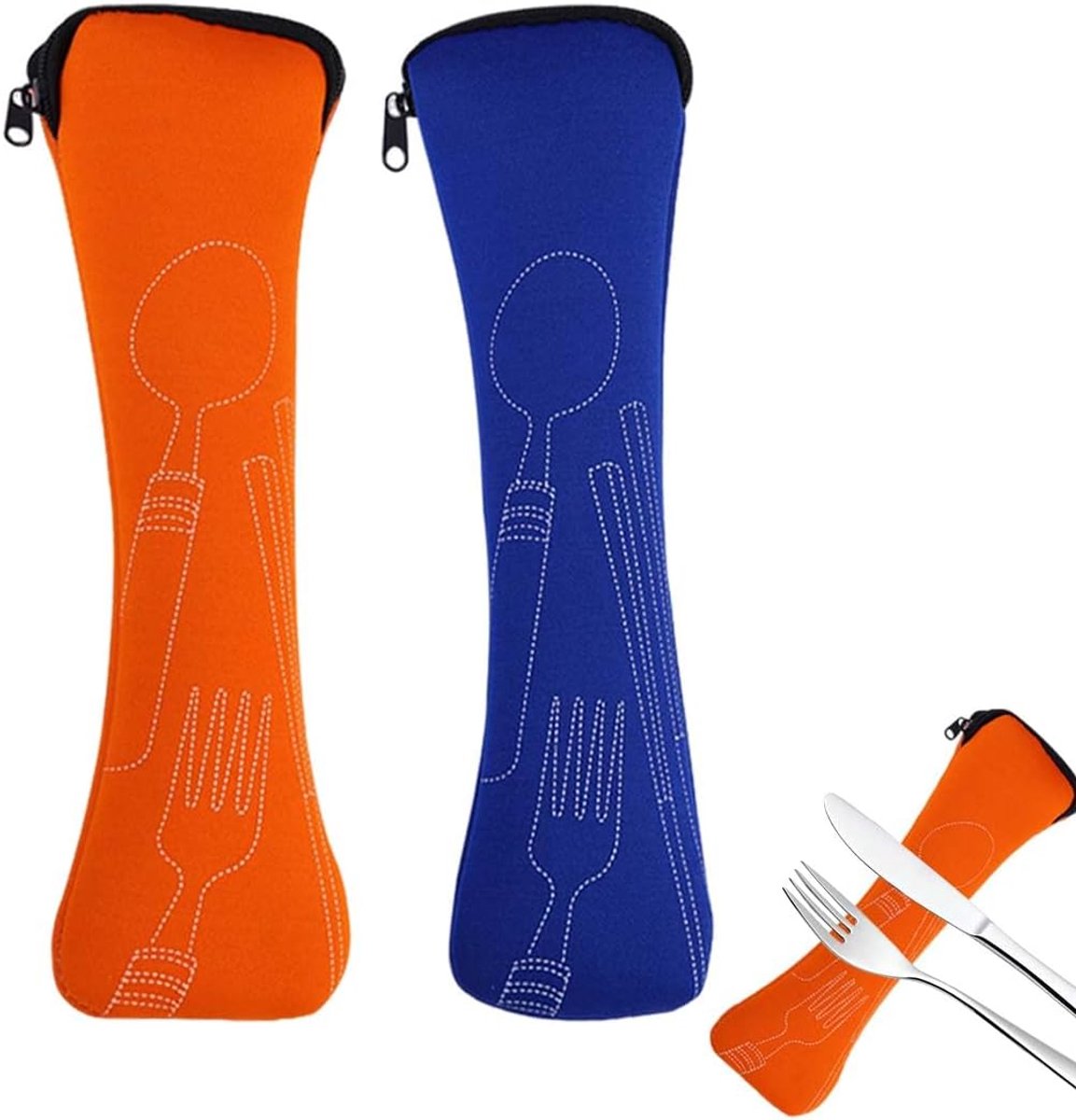 2x Draagbare Bestekhoes Neopreen - Ideaal voor Onderweg, Reis en Picknick