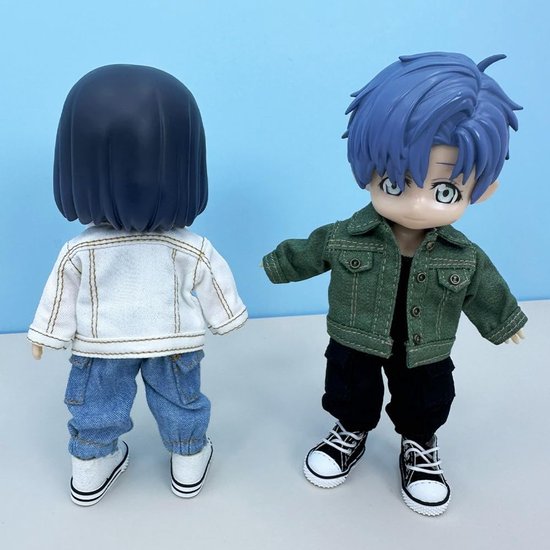 1/12 BJD Pop Outfit - Denim Jas, Vest, Broek, Zak en Schoenen voor 4,3 Inch Poppen - Groen van Merkloos — afbeelding 4
