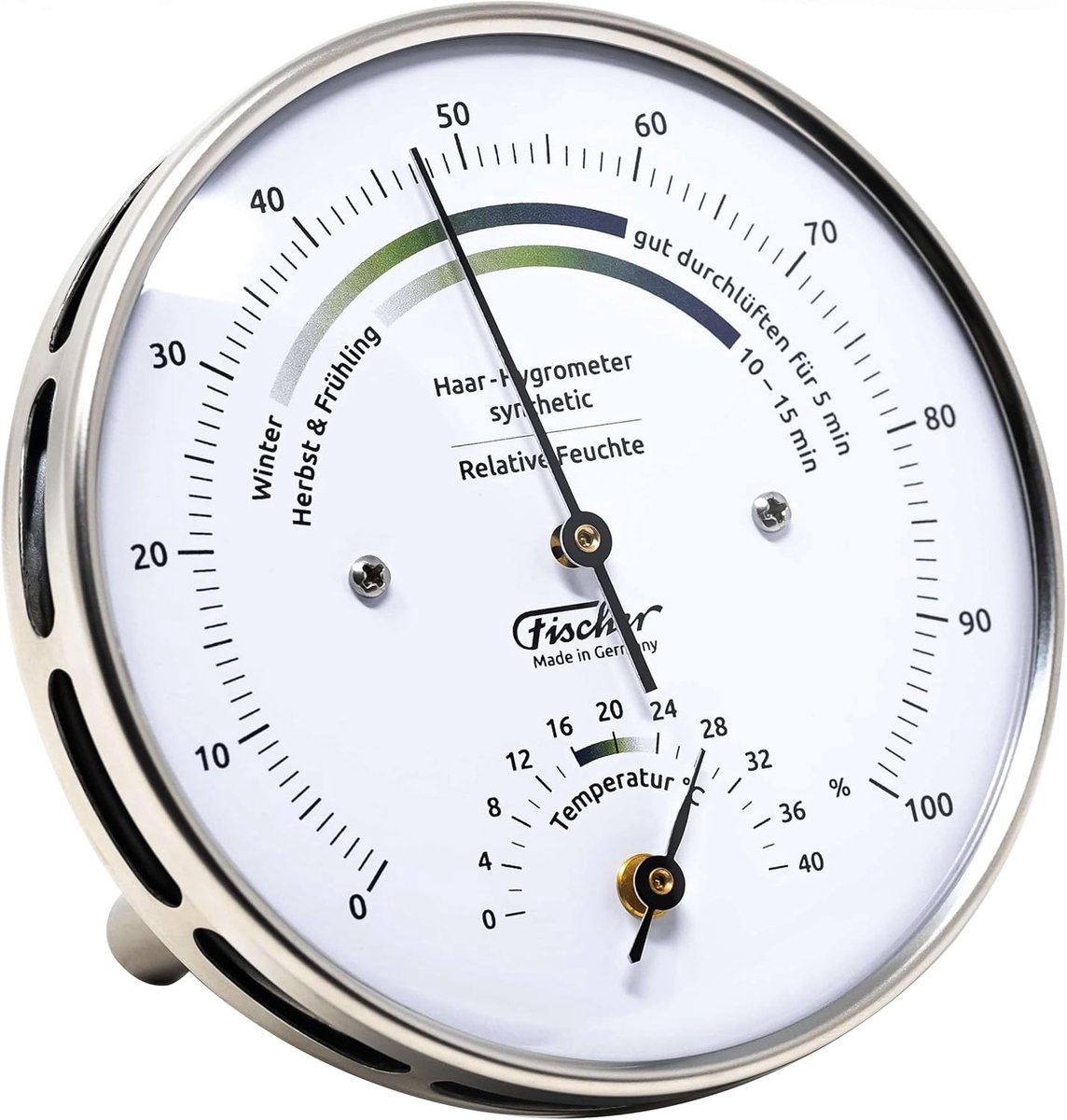 Hygrometer voor binnenklimaat met thermometer - roestvrij staal - 0-100% luchtvochtigheid - 0 tot +70°C - wand- en tafelmodel