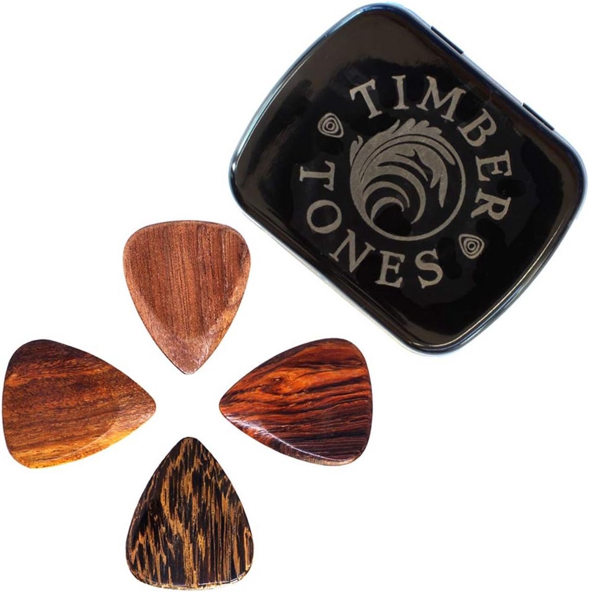 Houten akoestische gitaarplectrums - gemengd blikje - 4 stuks