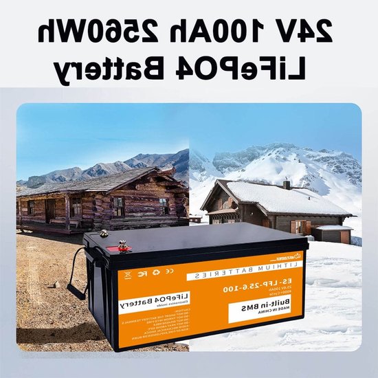 24V 100Ah LiFePO4 Accu Lithium Batterij Hoge Capaciteit 2560Wh Veilig Snelladen Thuis Zonne-energie Camper