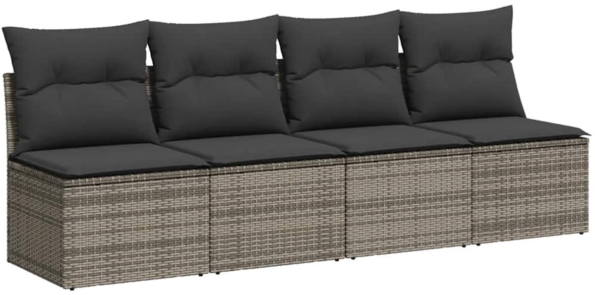 vidaXL - Tuinbank - 4-zits - met - kussens - poly - rattan - grijs