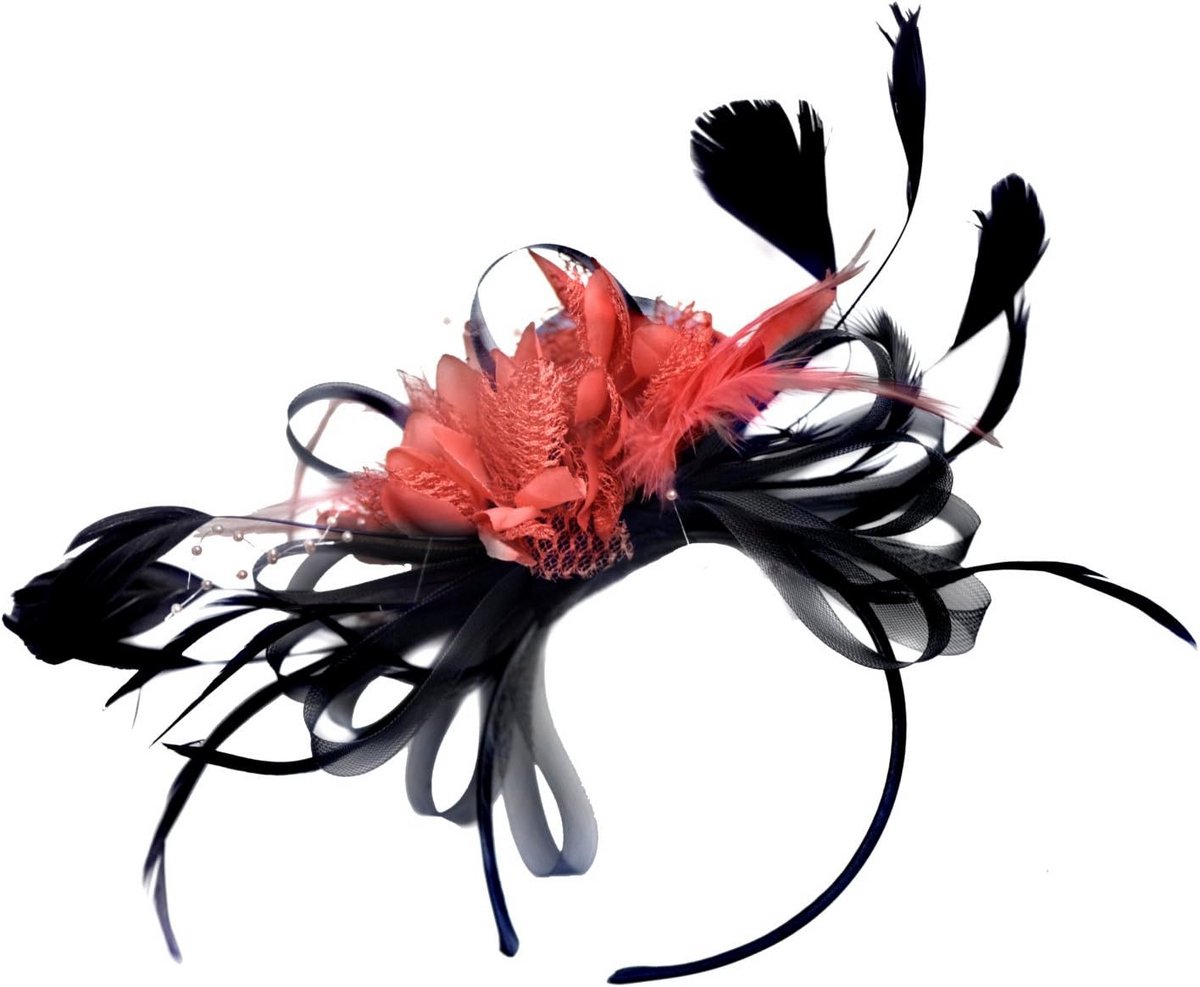 Fascinator Hoofdband Zwart Koraal voor Bruiloft of Derby